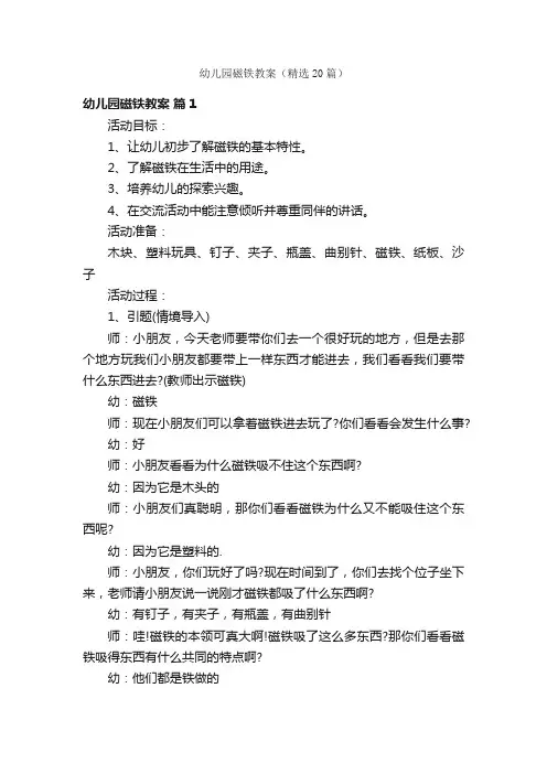 幼儿园磁铁教案（精选20篇）