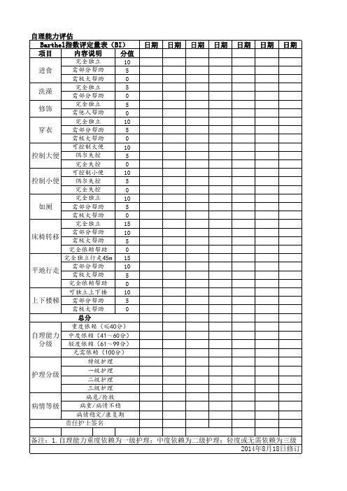 护理评估表(共14个表格)