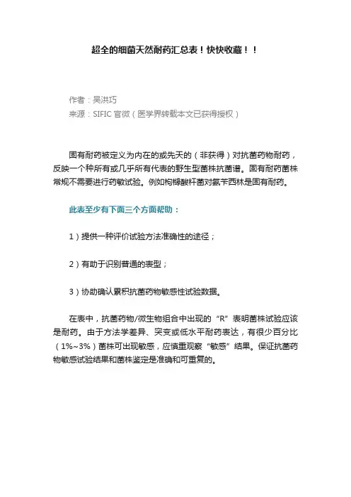 超全的细菌天然耐药汇总表！快快收藏！！