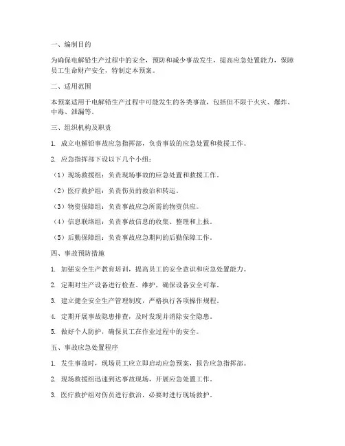 电解铅应急预案范文