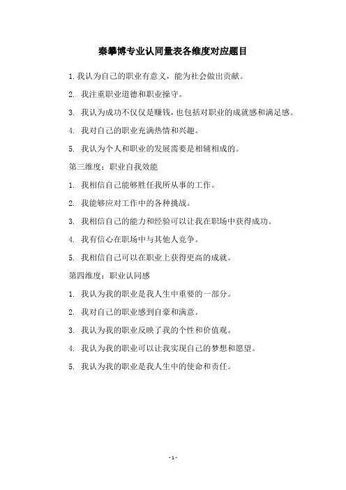 秦攀博专业认同量表各维度对应题目