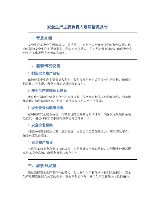 安全生产主要负责人履职情况报告