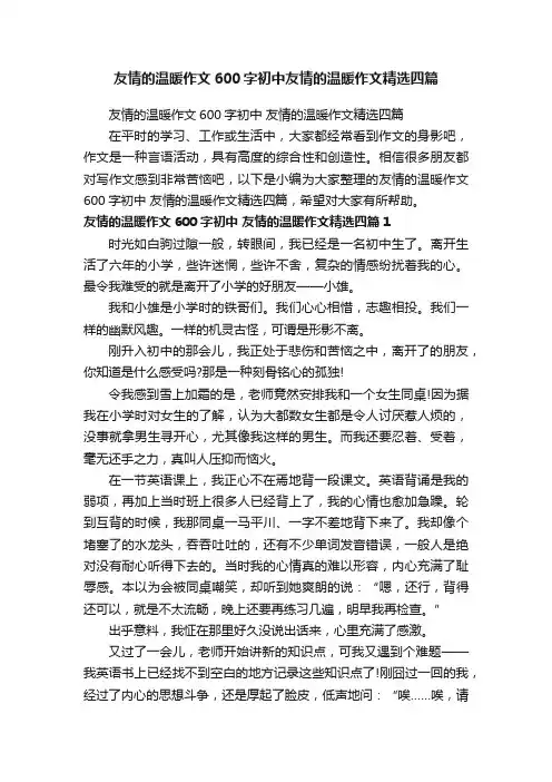 友情的温暖作文600字初中友情的温暖作文精选四篇