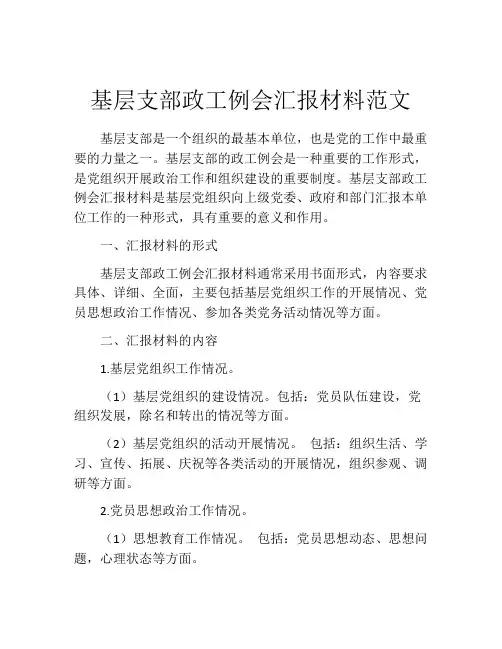 基层支部政工例会汇报材料范文