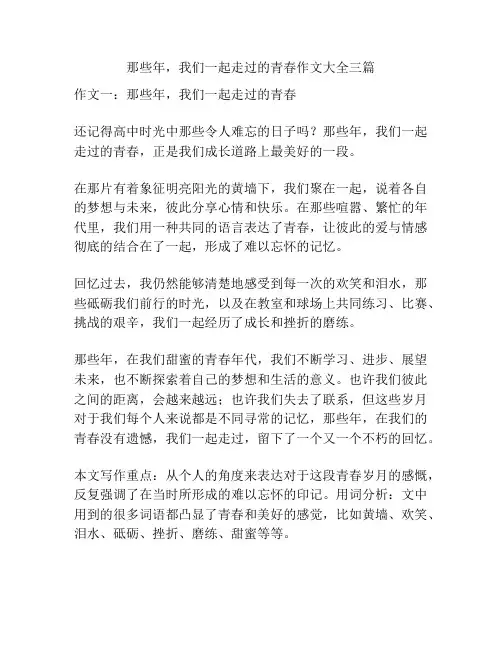 那些年,我们一起走过的青春作文大全三篇