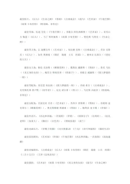 2012年奥斯卡提名