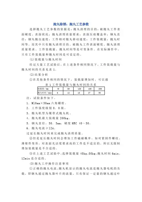 抛丸工艺参数说明