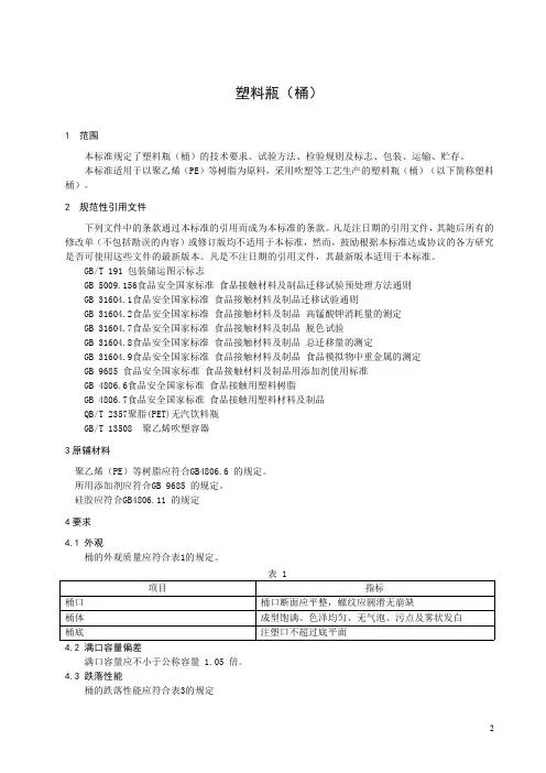塑料瓶(桶)产品技术标准2022年