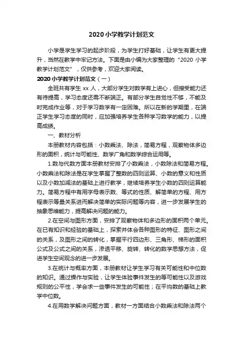 2020小学教学计划范文