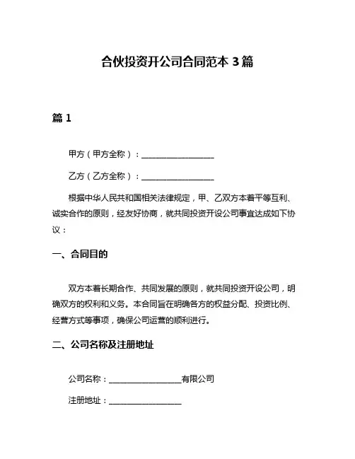 合伙投资开公司合同范本3篇