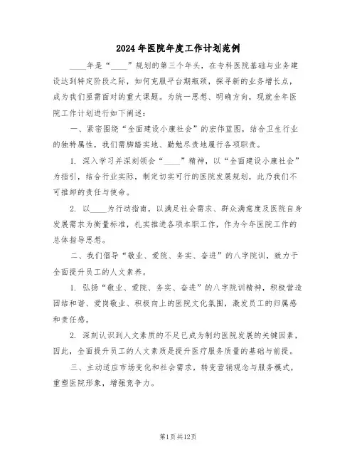 2024年医院年度工作计划范例（五篇）