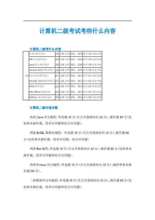 计算机二级考试考些什么内容