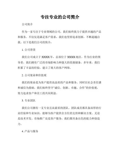 专注专业的公司简介