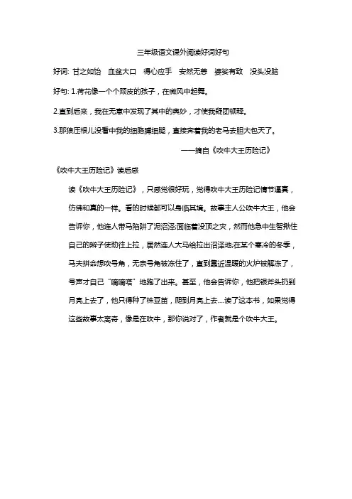三年级课外书好词好句读后感代书名