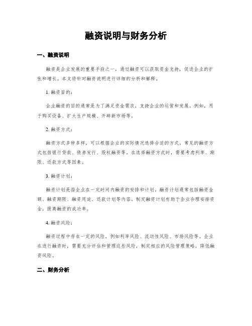融资说明与财务分析