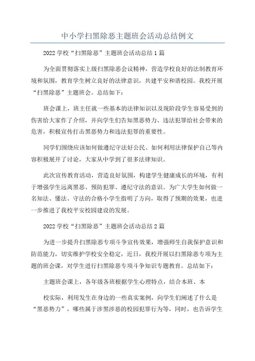 中小学扫黑除恶主题班会活动总结例文