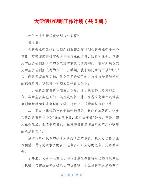 大学创业创新工作计划(共5篇)