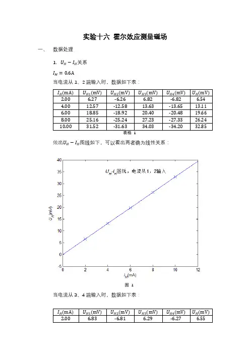 实验十六 霍尔效应测量磁场_北大物院普物实验报告
