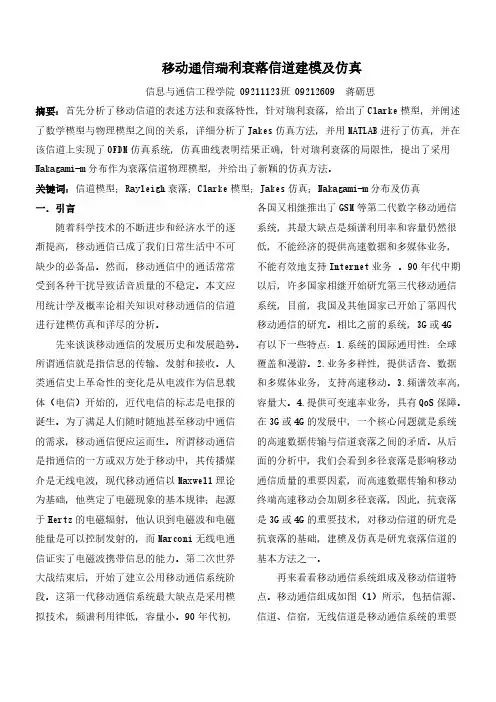 移动通信瑞利衰落信道建模及仿真-推荐下载