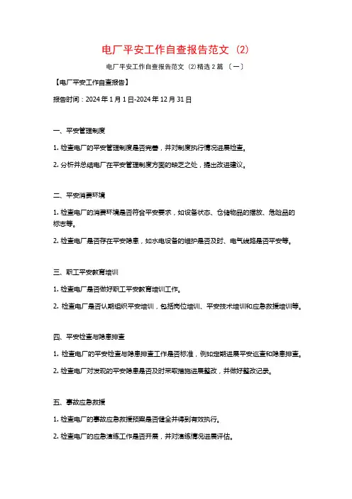 电厂安全工作自查报告范文 ()篇