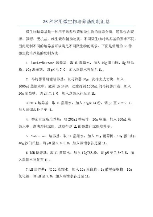 36种常用微生物培养基配制汇总