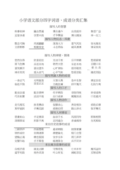 直接打印小学语文部分四字词语成语分类汇集
