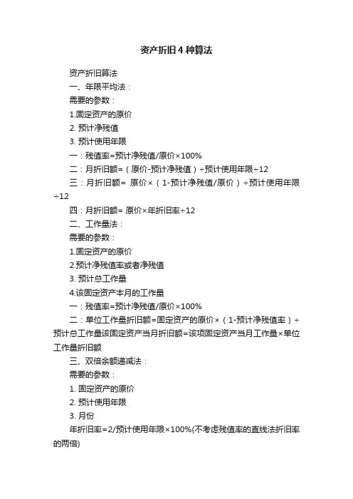 资产折旧4种算法