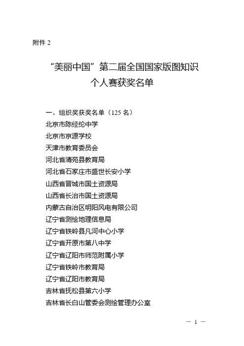 “美丽中国”第二届全国国家版图知识个人赛获奖名单