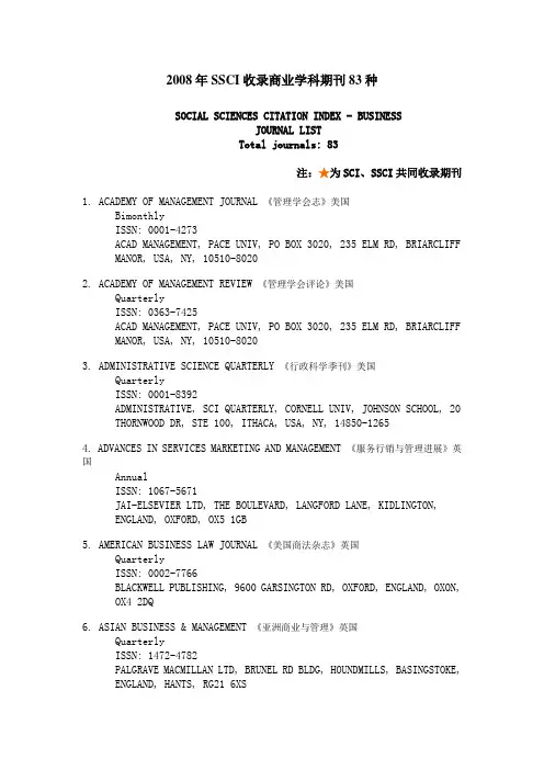 SSCI收录商业学科期刊83种