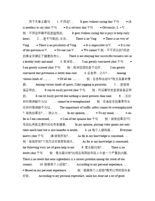 用于英语作文主题句汇总