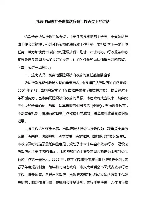 孙云飞依法行政讲话