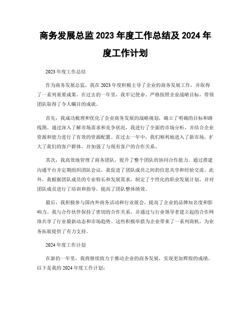 商务发展总监2023年度工作总结及2024年度工作计划