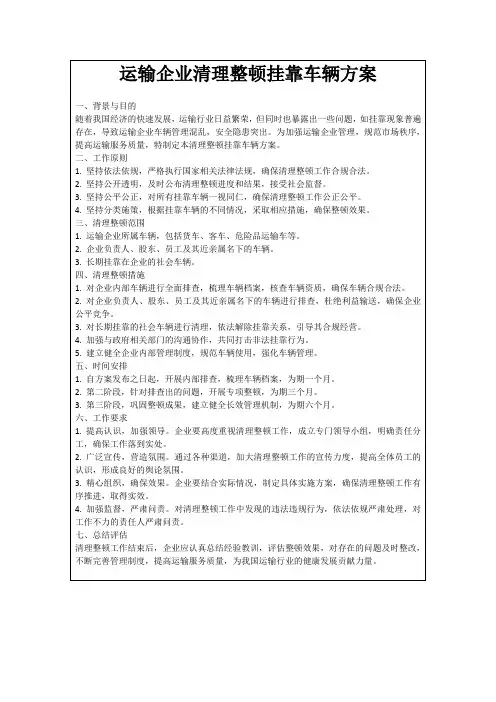 运输企业清理整顿挂靠车辆方案