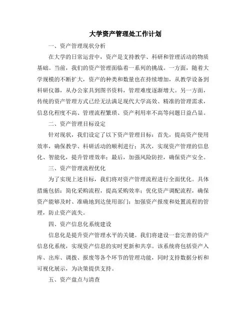 大学资产管理处工作计划
