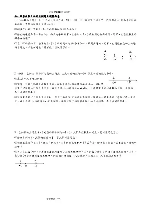 初一年级数学数轴上的动点问题专题辅导卷