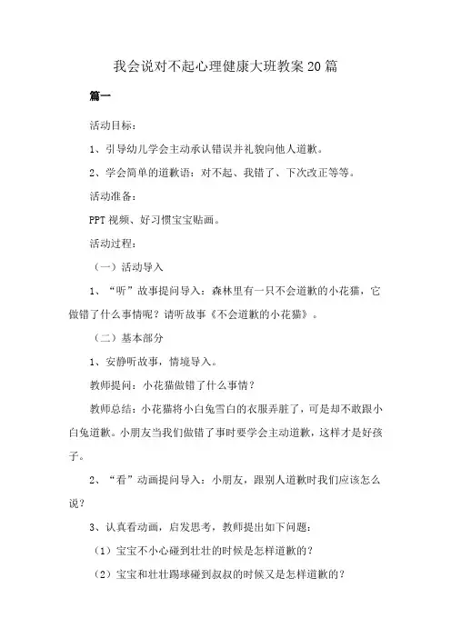 我会说对不起心理健康大班教案20篇