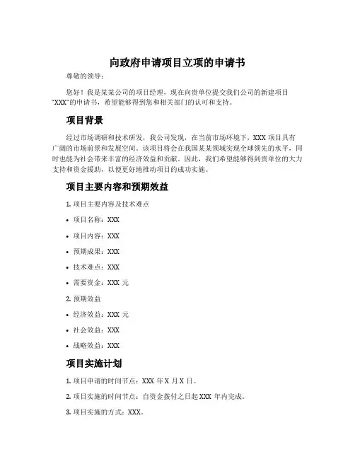 向政府申请项目立项的申请书