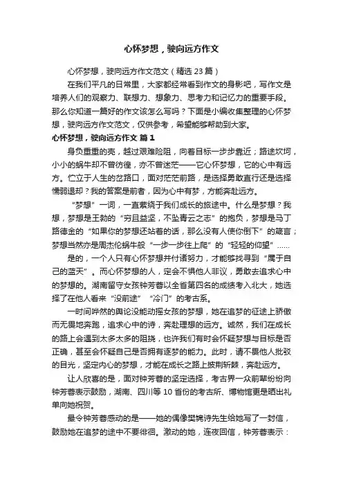 心怀梦想，驶向远方作文范文（精选23篇）