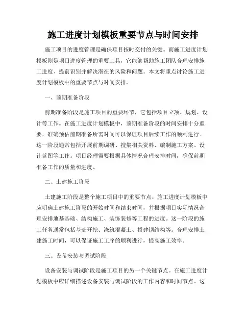 施工进度计划模板重要节点与时间安排