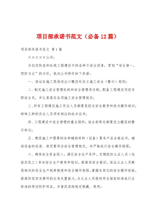 项目部承诺书范文(必备12篇)