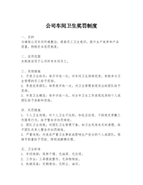 公司车间卫生奖罚制度
