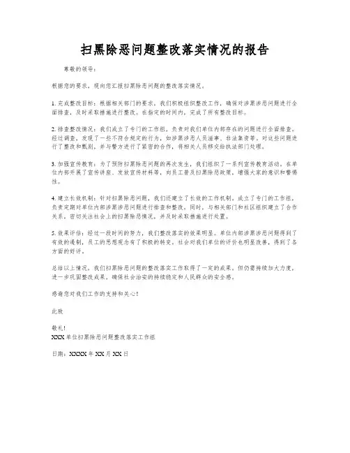 扫黑除恶问题整改落实情况的报告