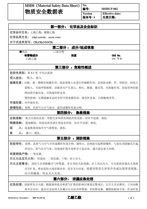 物质安全数据表(MSDS)-乙酸乙酯