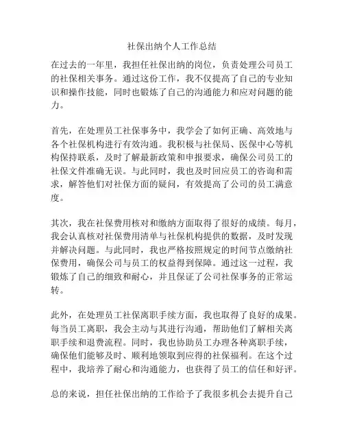 社保出纳个人工作总结