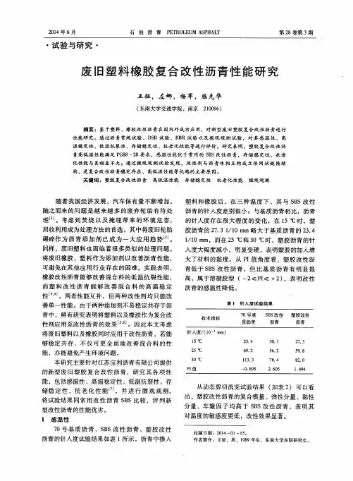 废旧塑料橡胶复合改性沥青性能研究