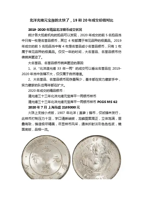 北洋光绪元宝涨的太快了，19和20年成交价格对比