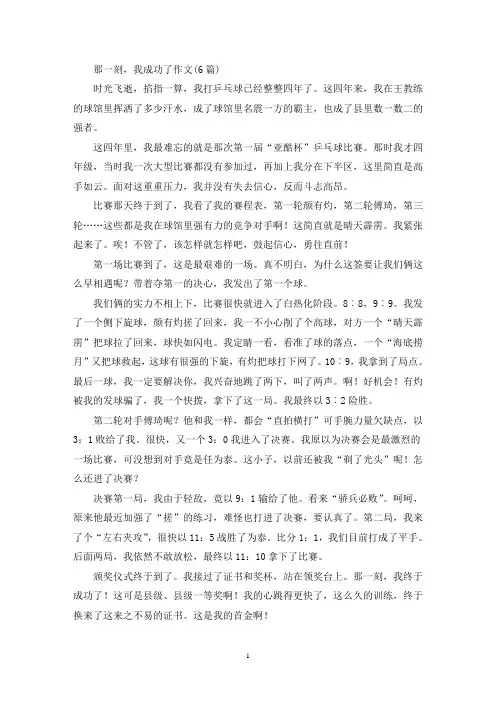 那一刻,我成功了作文(6篇)(精选)