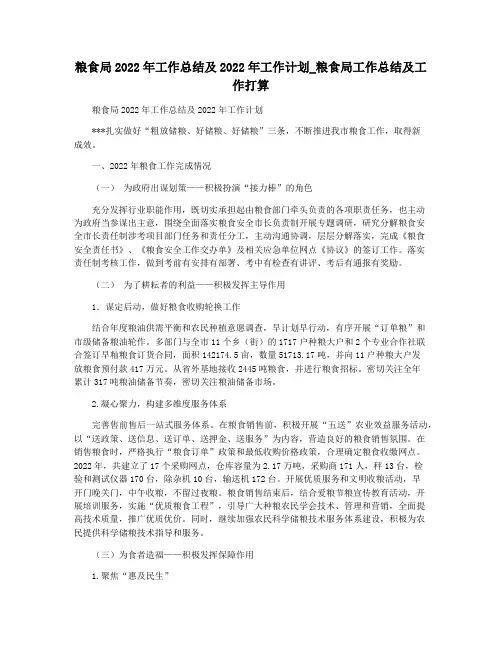 粮食局2022年工作总结及2022年工作计划_粮食局工作总结及工作打算