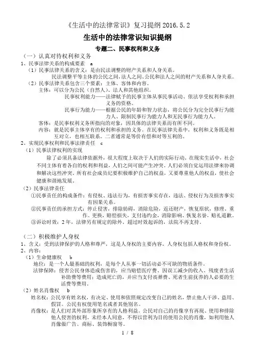 生活中的法律常识复习提纲201652