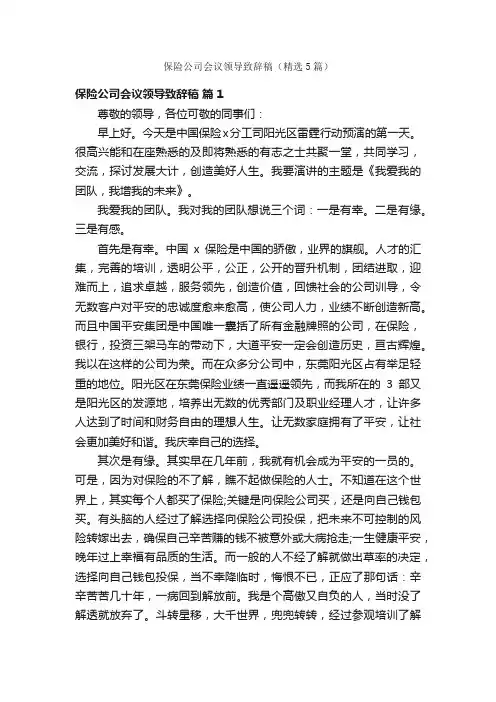 保险公司会议领导致辞稿（精选5篇）
